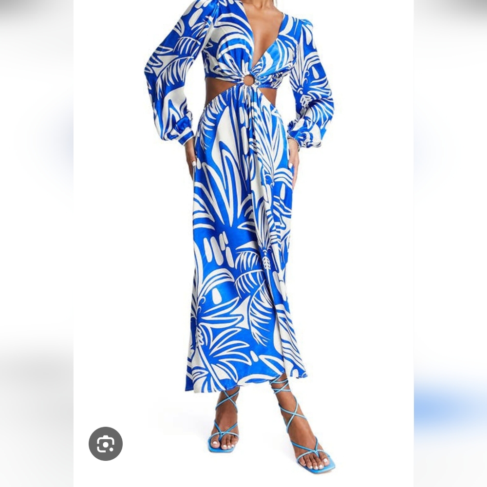 Topshop Blue and White Patterned Maxi Dress